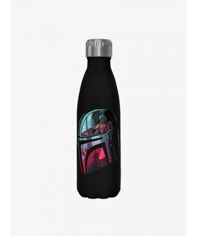 Star Wars The Mandalorian Helmet Explanation Black Stainless Steel Water Bottle $8.37 Water Bottles