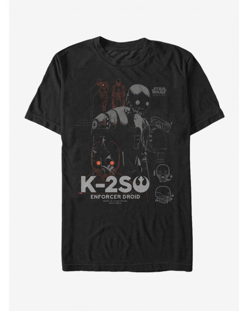 Star Wars K-2SO Schematic Detail Print T-Shirt $7.14 T-Shirts