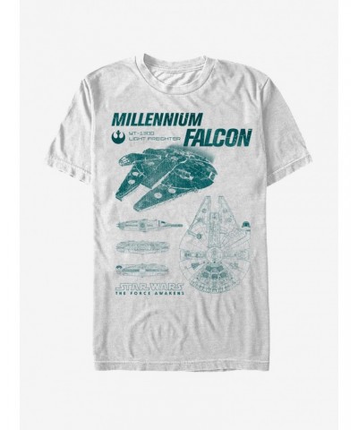 Star Wars The Force Awakens Millennium Falcon Blueprints T-Shirt $6.37 T-Shirts