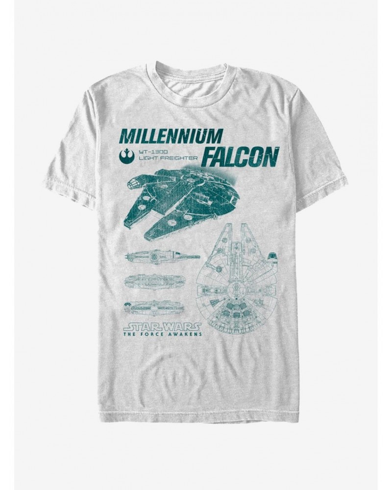 Star Wars The Force Awakens Millennium Falcon Blueprints T-Shirt $6.37 T-Shirts