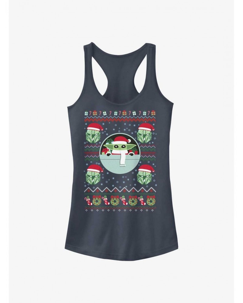 Star Wars The Mandalorian Grogu Ugly Christmas Girls Tank $8.37 Tanks