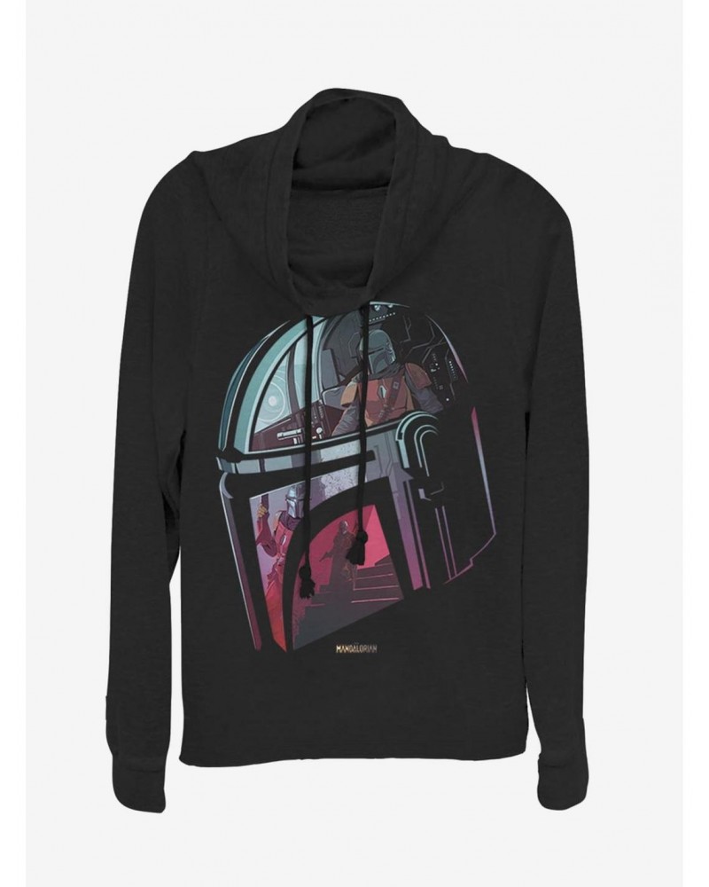 Star Wars The Mandalorian Helmet Explanation Cowl Neck Long-Sleeve Girls Top $17.24 Tops