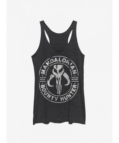 Star Wars The Mandalorian Gun For Hire Girls Heather Black Tank Top $8.70 Tops