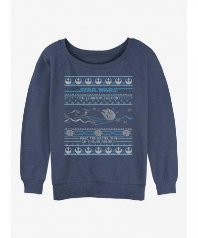 Star Wars Falcon Attack Ugly Christmas Girls Slouchy Sweatshirt $13.58 Sweatshirts