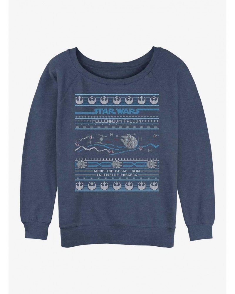 Star Wars Falcon Attack Ugly Christmas Girls Slouchy Sweatshirt $13.58 Sweatshirts