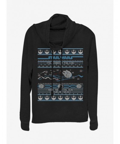 Star Wars Falcon Attack Ugly Sweater Cowl Neck Long-Sleeve Girls Top $12.57 Tops