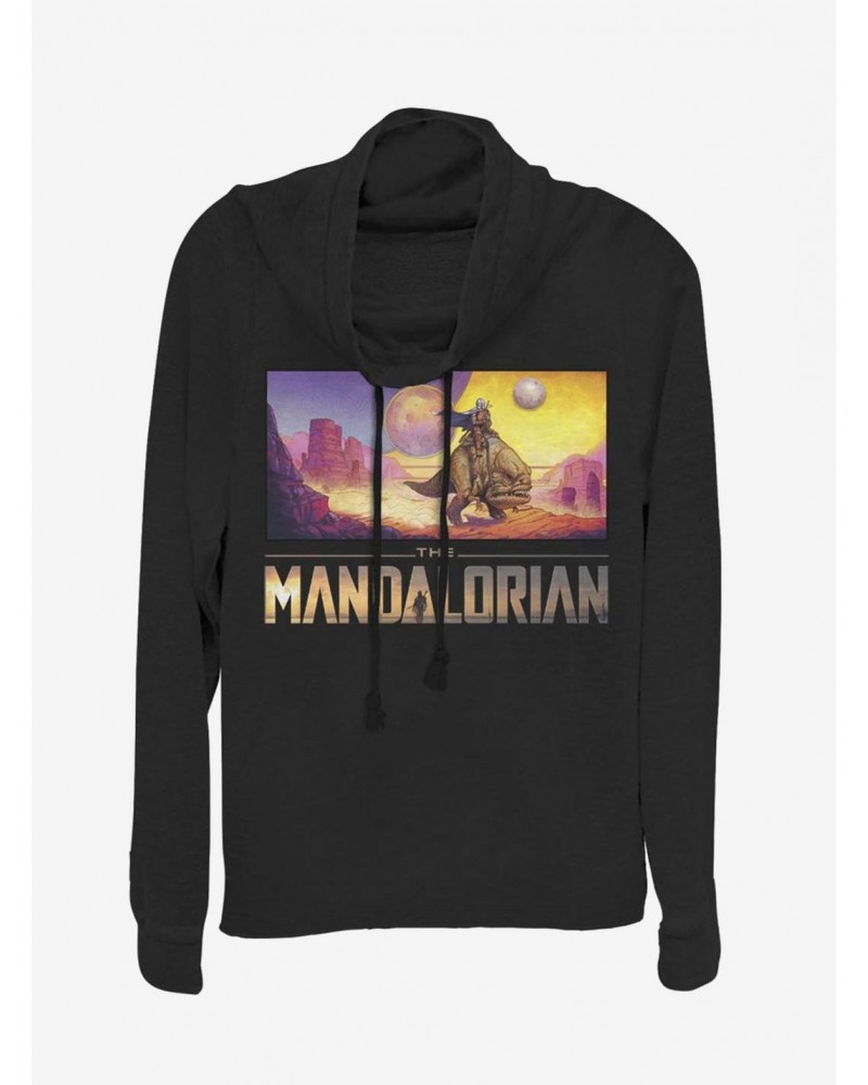 Star Wars The Mandalorian Colorful Mandalorian Landscape Cowl Neck Long-Sleeve Girls Top $12.21 Tops