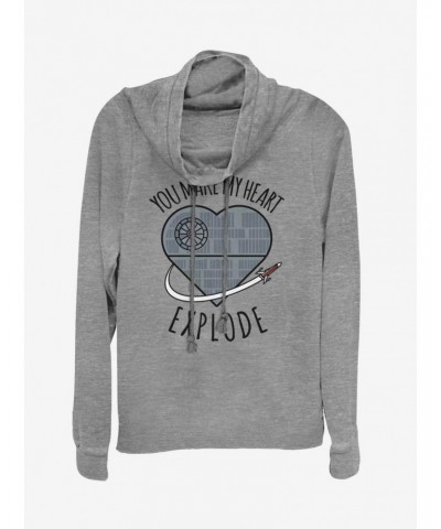 Star Wars Heart Explode Death Star Cowl Neck Long-Sleeve Girls Top $15.45 Tops