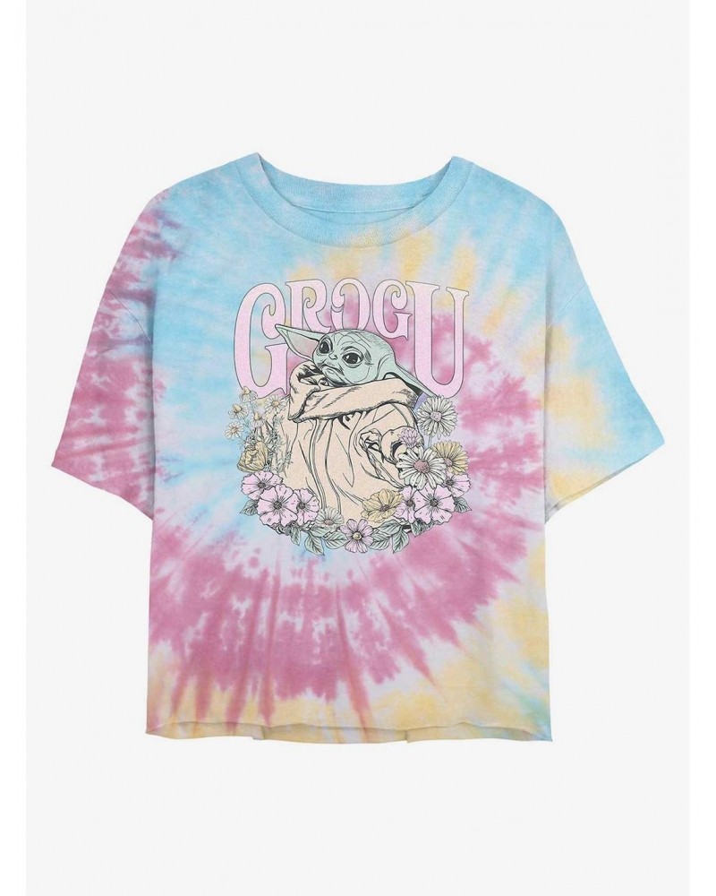 Star Wars The Mandalorian Springtime For Grogu Tie Dye Crop Girls T-Shirt $5.42 T-Shirts