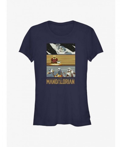 Star Wars The Mandalorian Grogu & Mando Scene Panels Girls T-Shirt $4.85 T-Shirts