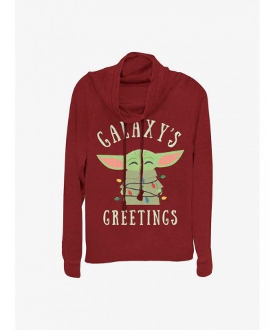 Star Wars The Mandalorian Christmas Lights Girls Cowl Neck Long Sleeve Top $14.01 Tops