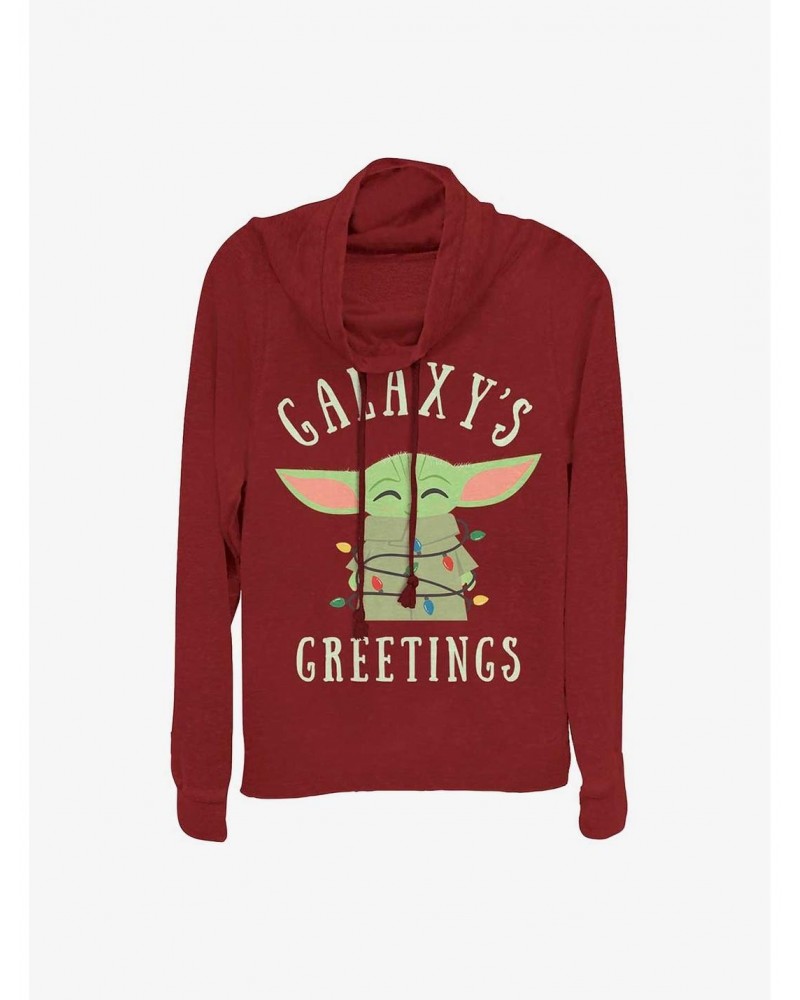 Star Wars The Mandalorian Christmas Lights Girls Cowl Neck Long Sleeve Top $14.01 Tops