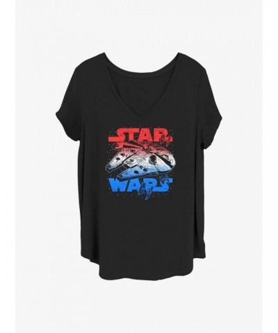 Star Wars Star Spangled Falcon Girls T-Shirt Plus Size $6.94 T-Shirts